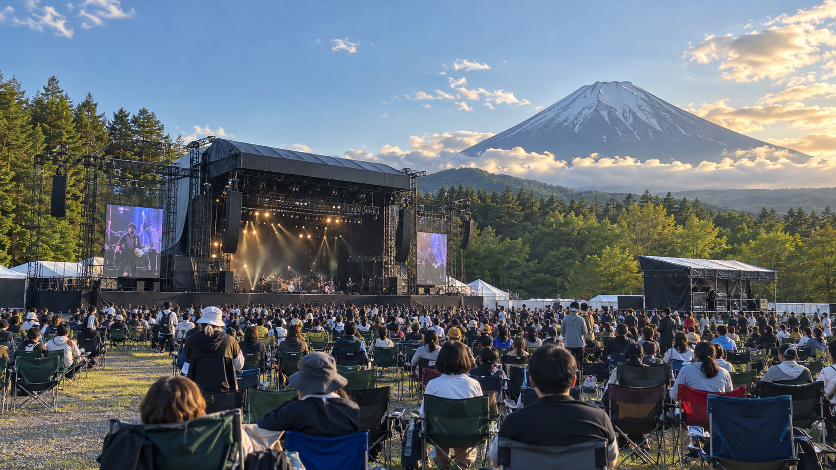 富士山を望むコニファーフォレストの野外ライブ会場